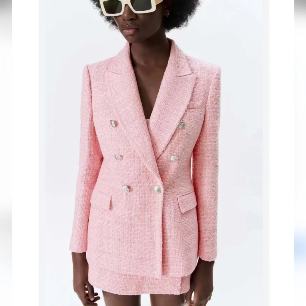 ZARA TWEED TEXTURED BLAZER PINK SIZE XS and M - Picture 14 of 16